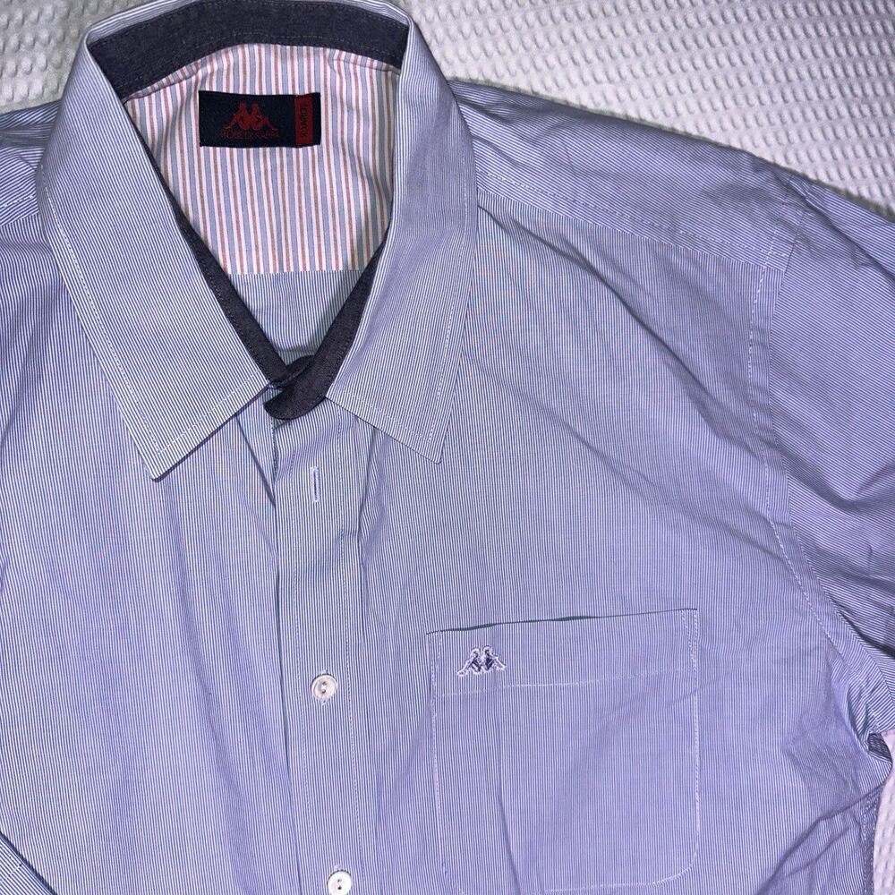 Robe Di Kappa Mens button up Shirt XL Blue Cotton logo